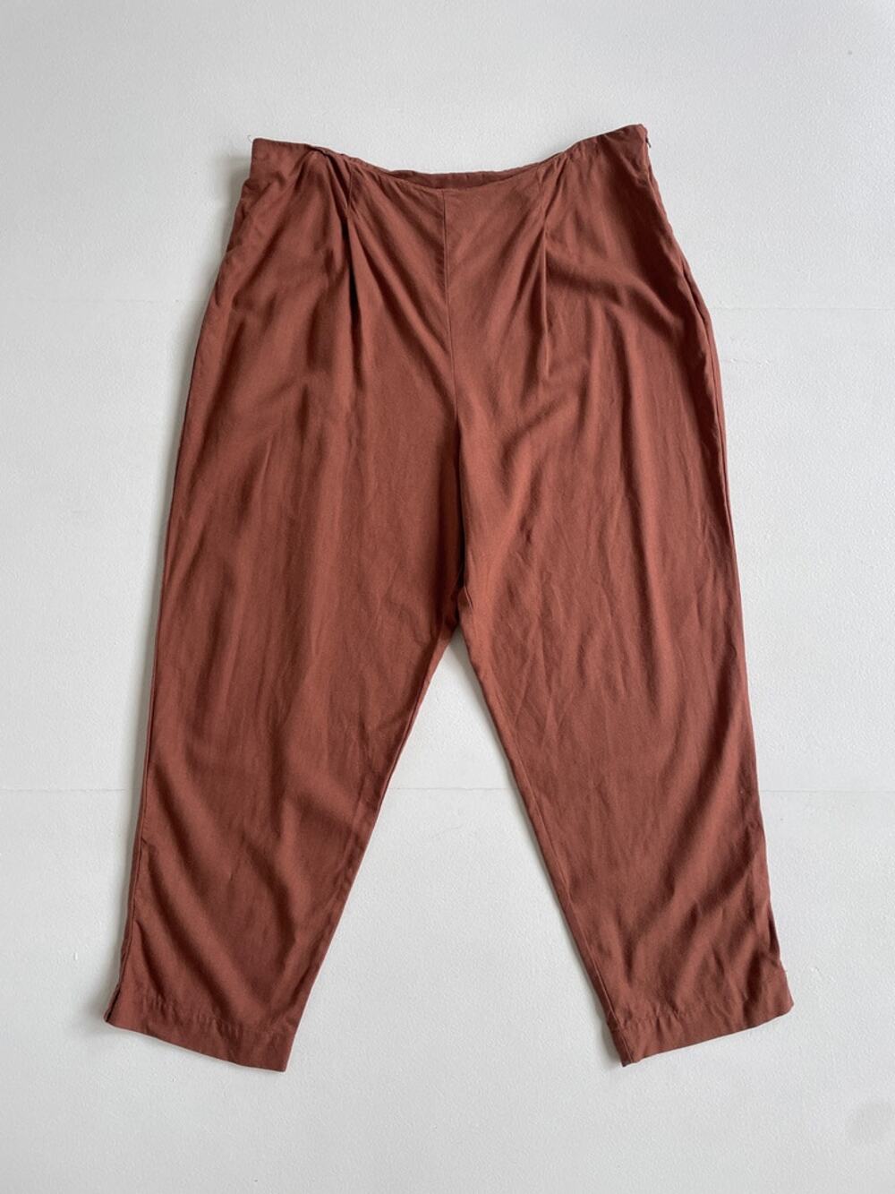 Vtg 90s Clay Brown Linen Rayon Pants / Nipon Studio / US 24 W / Plus Minimalist